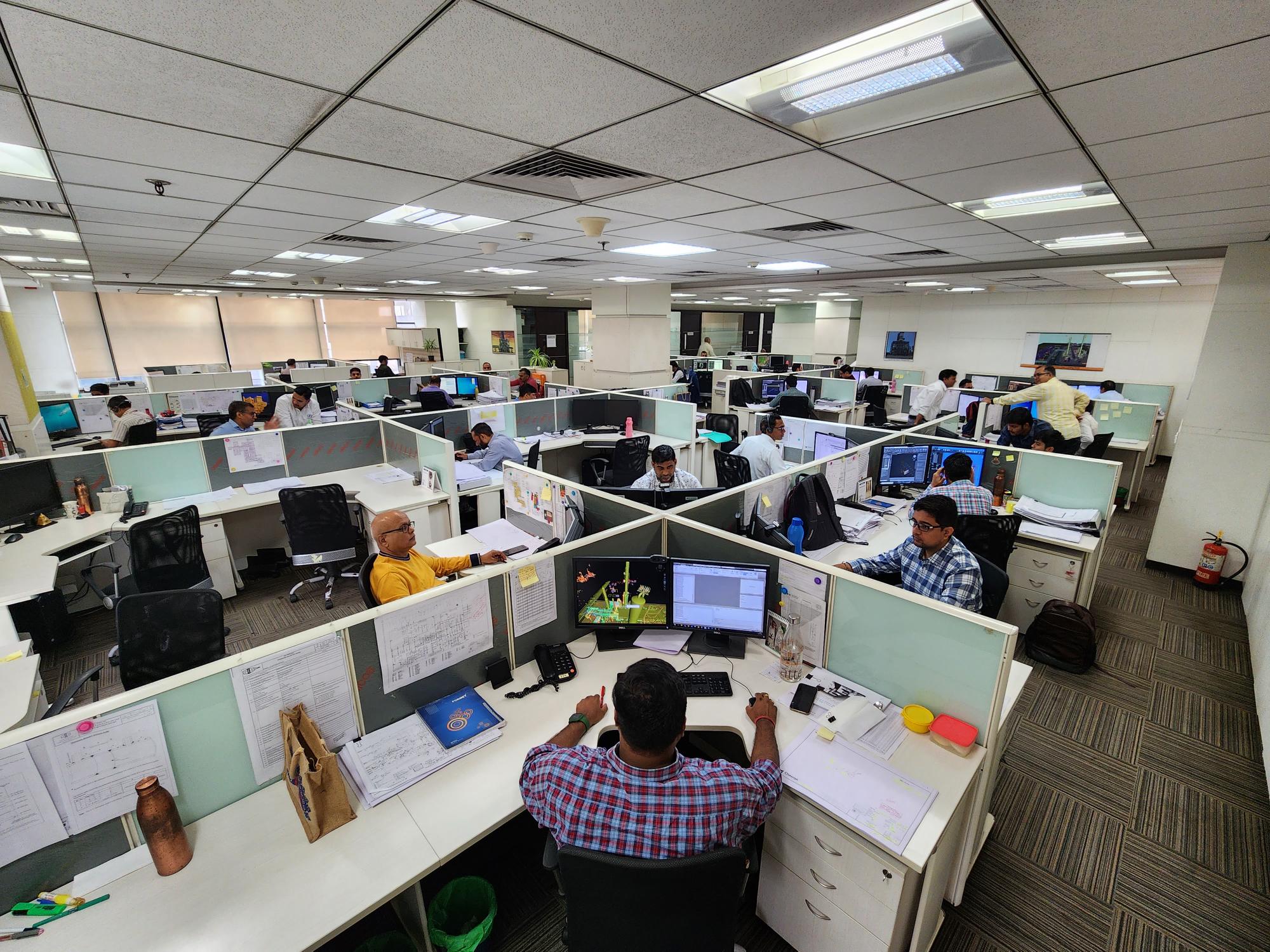 Engineers working in cubicles in S&B's New Dehli center