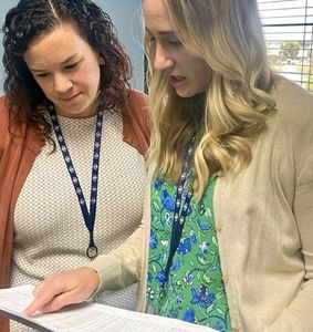 S&B Engineers and Constructors' Sophie Dupree and Lindsay Haines review engineering data together