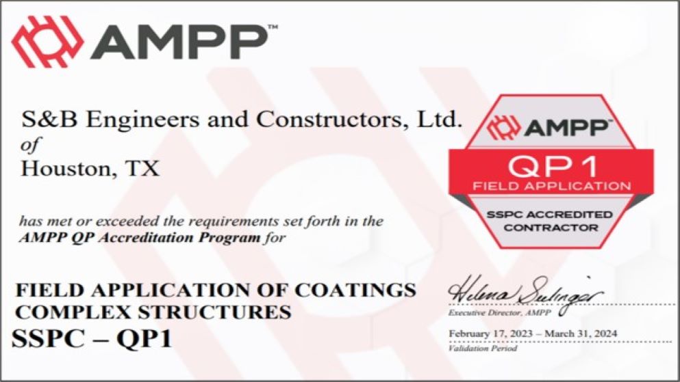 S&B AMPP field application of coatings complex structures certification certificate