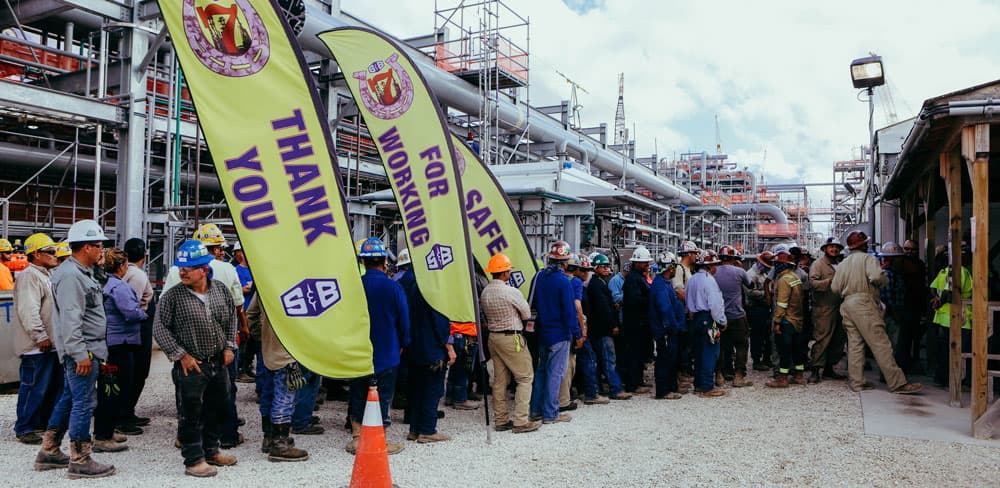 S&B workers waiting in line to celebrate S&B's Star Mobile Workforce achievement