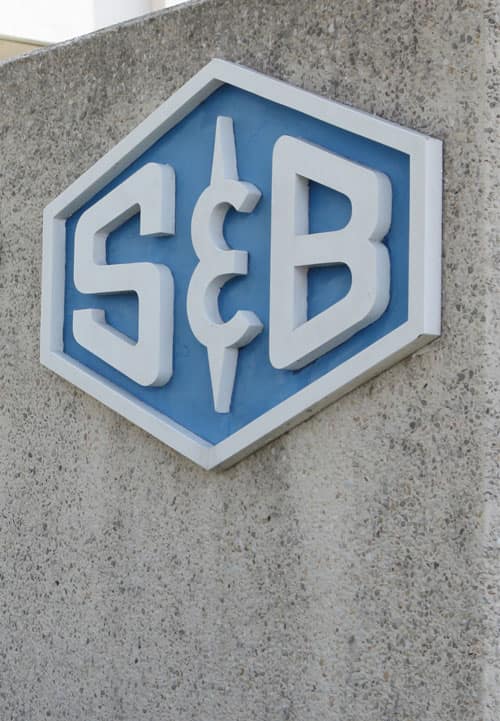 Close up of an S&B location sign
