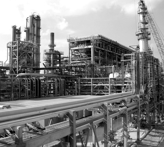 An aerial photograph of an industrial site