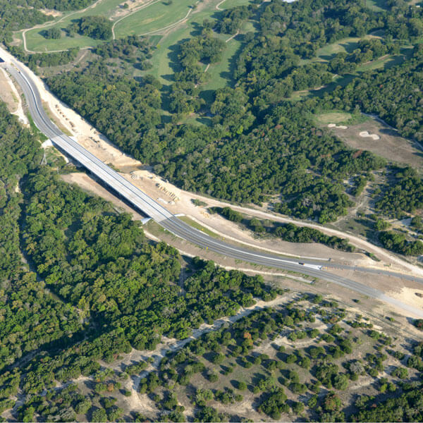 An aerial view of Fort hood's new vehicle bridge
