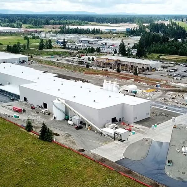 An aerial view of a James Hardie fiber cement siding facility