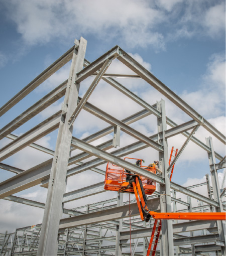 Metal frames of a building being constructed
